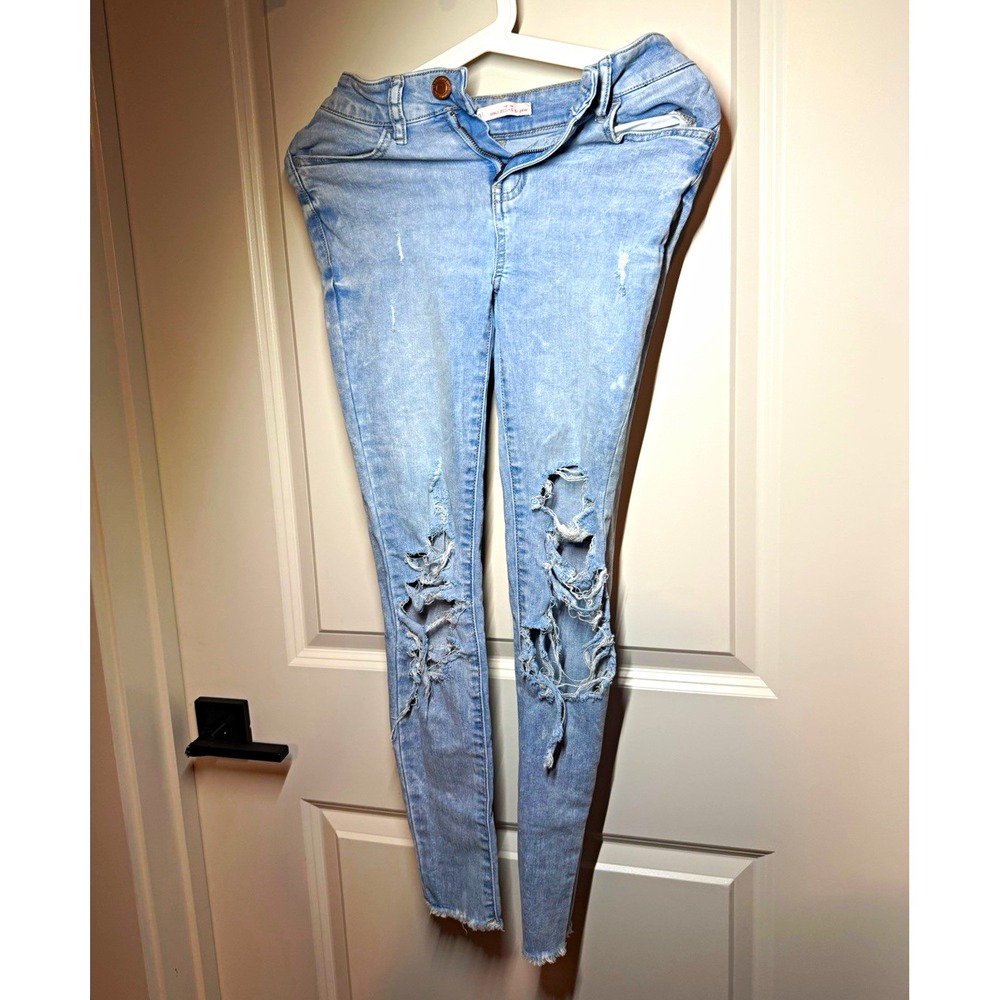 SO Womens High Rise Slim Ankle Jegging Jeans Light Wash Distressed Blue 24W